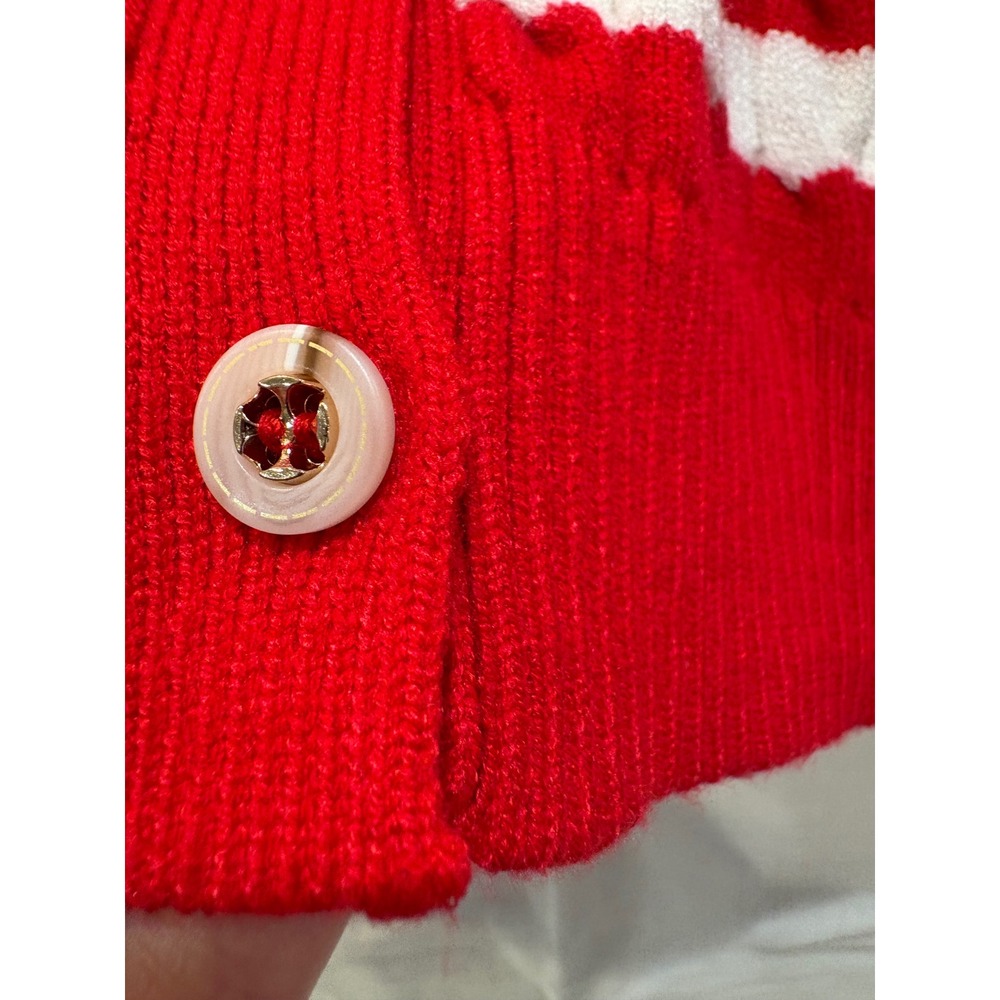 WIHOLL‎ Red White Striped Cable Knit Button Front Sweater Vest V-Neck Large - Picture 3 of 7